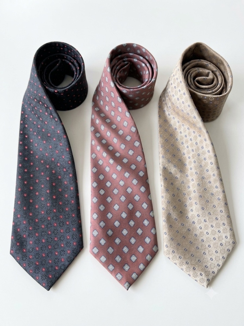 YVES SAINT LAURENT YSL Vintage Set Of 3 Ties Silk/Silk Blend Dot Diamond Pattern